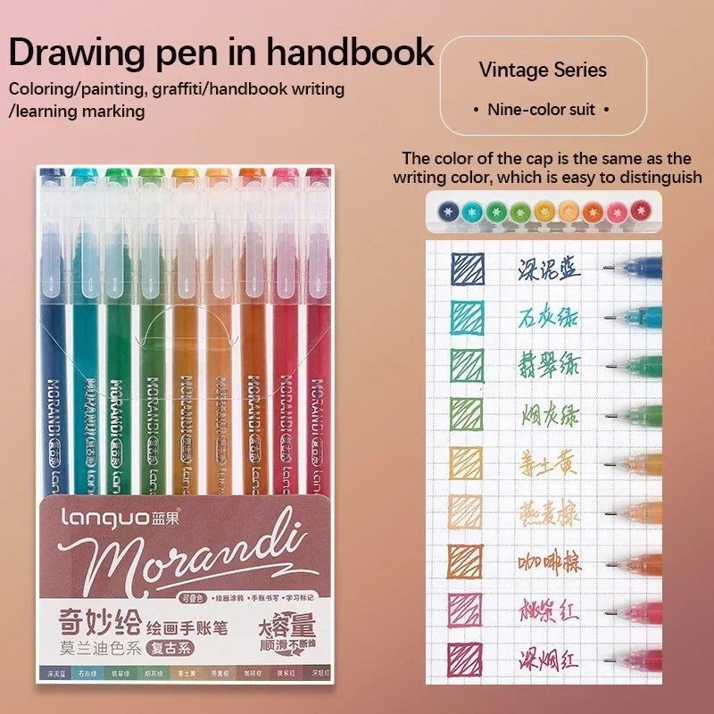 Stylos Gel Languo – Grande Capacité, 0,6 mm, Lot de 6 ou 9, Kawaii Art & Doodle, Papeterie Étudiant