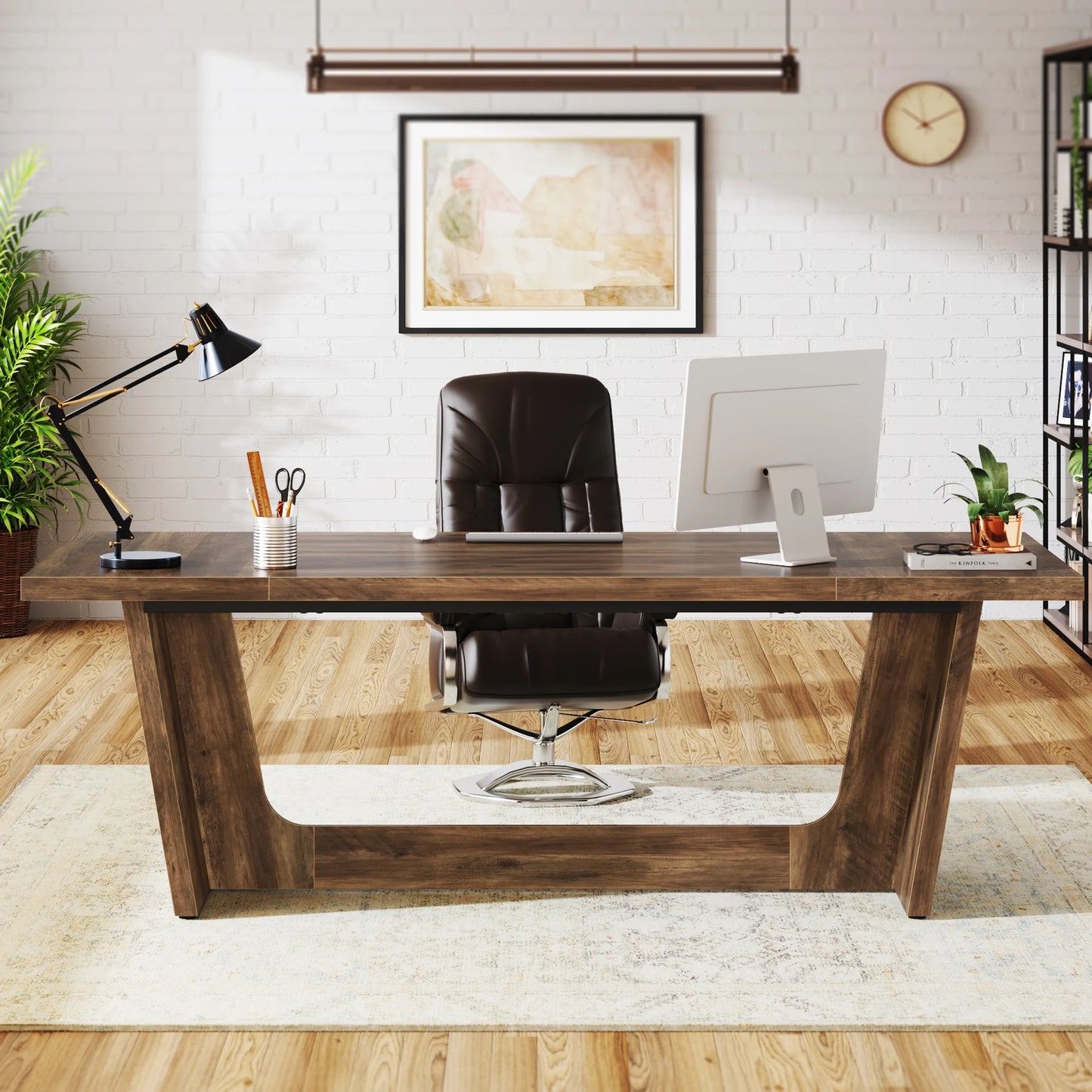 Bureau Tribesigns 180 cm – Grand Bureau Bois Style Industriel pour Bureau à Domicile