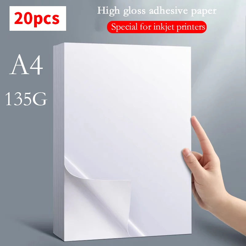 Papier Photo Autocollant Brillant – A4, A5 ou A6 – 135g ou 150g – Jet d’Encre – 20 à 100 Feuilles