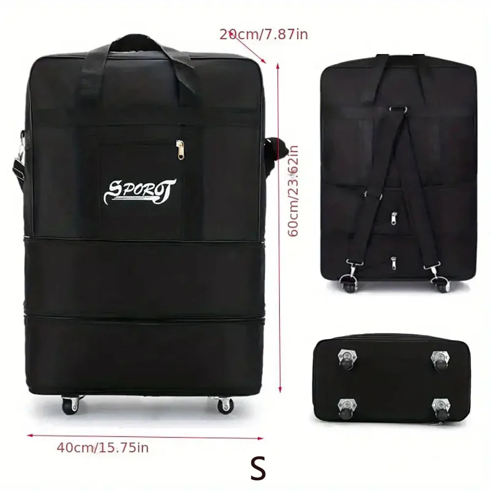 Valise Trolley Oxford Noire – Extensible, Pliable, Roulettes Spinner – Voyage Weekend