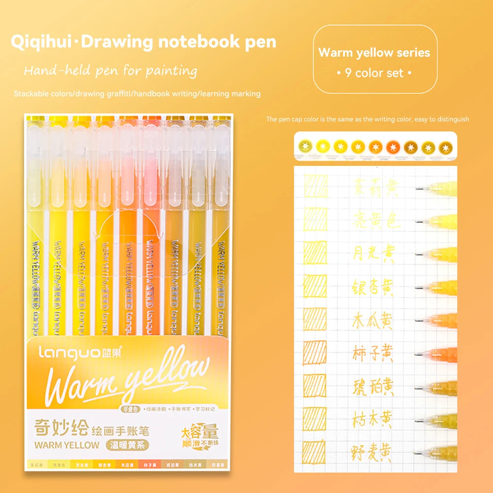 Stylos Gel Languo – Grande Capacité, 0,6 mm, Lot de 6 ou 9, Kawaii Art & Doodle, Papeterie Étudiant