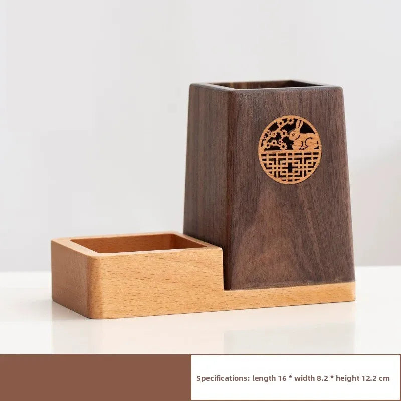 Porte-Stylo en Bois Massif Sculpté – Organiseur Bureau Style Chinois, 6 Modèles
