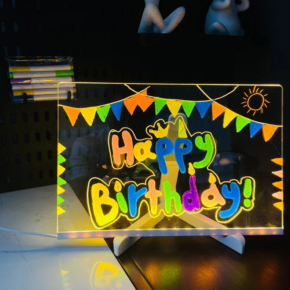 Tableau LED Acrylique DIY Effaçable – Veilleuse Dessin Enfant