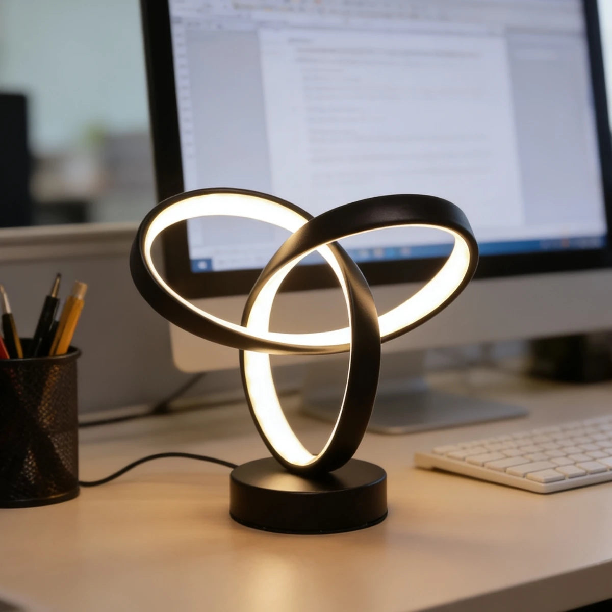Lampe de Bureau Design Moderne USB – 3 Couleurs de Lumière, Art Créatif, Chambre & Bureau, Noir ou Or