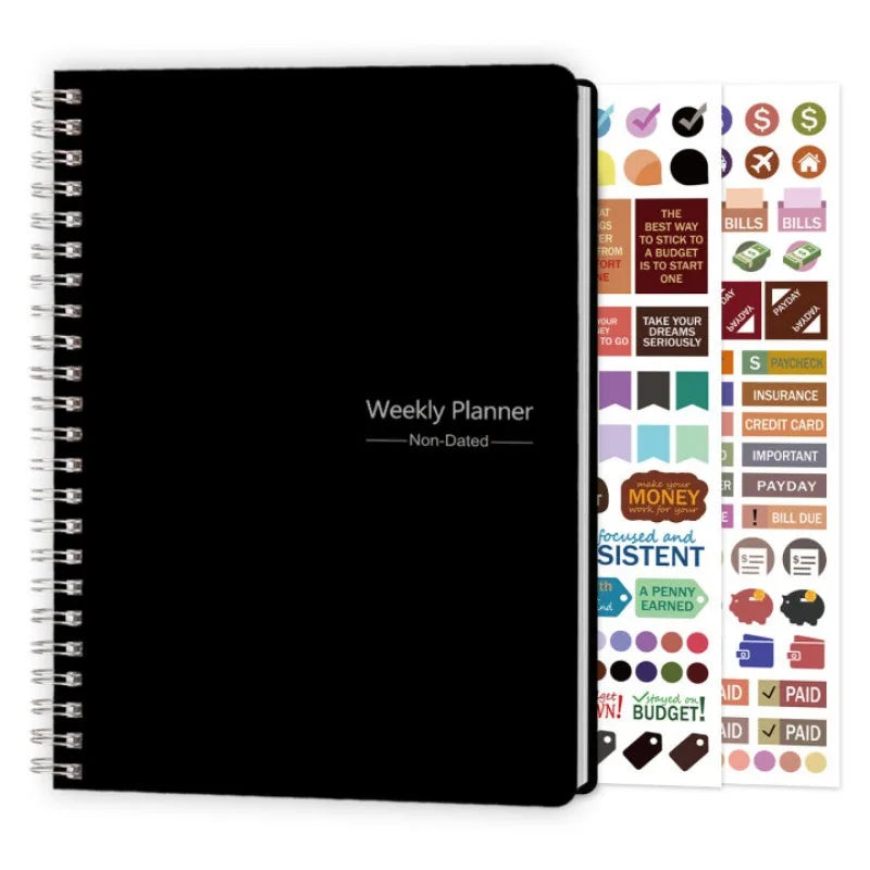 Agenda Planner Hebdomadaire A5 – 52 Semaines avec Stickers, 4 Designs