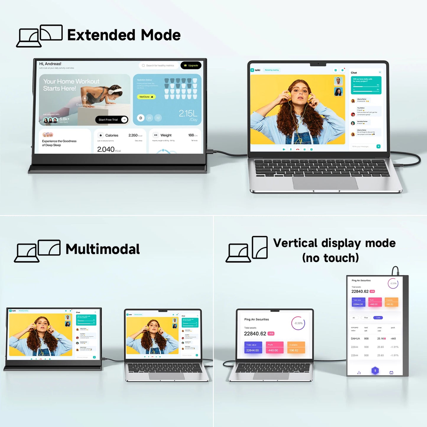 Tablette Portable Tactile 15,6" – Full HD 1080P IPS, Haut-parleurs Intégrés, USB-C & HDMI