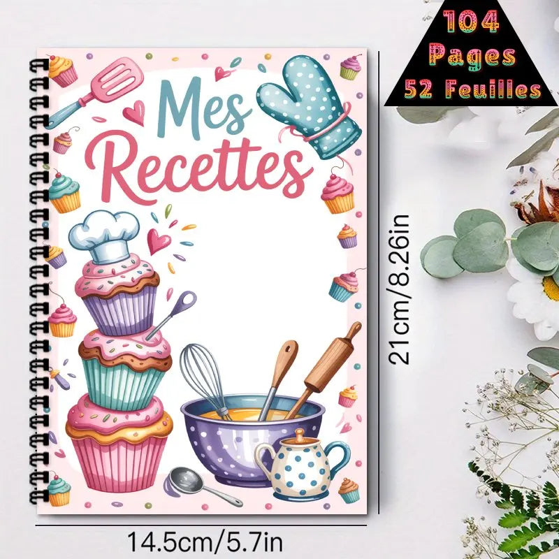 Cahier de Recettes A5 à Spirale – 100 Recettes, Thème Pâtisserie