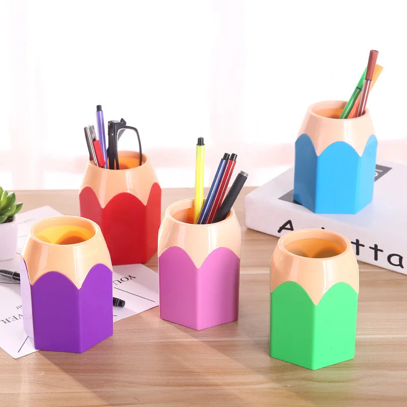 Porte-Stylos en Bois – Forme Tête de Crayon – Organiseur Bureau Style Coréen