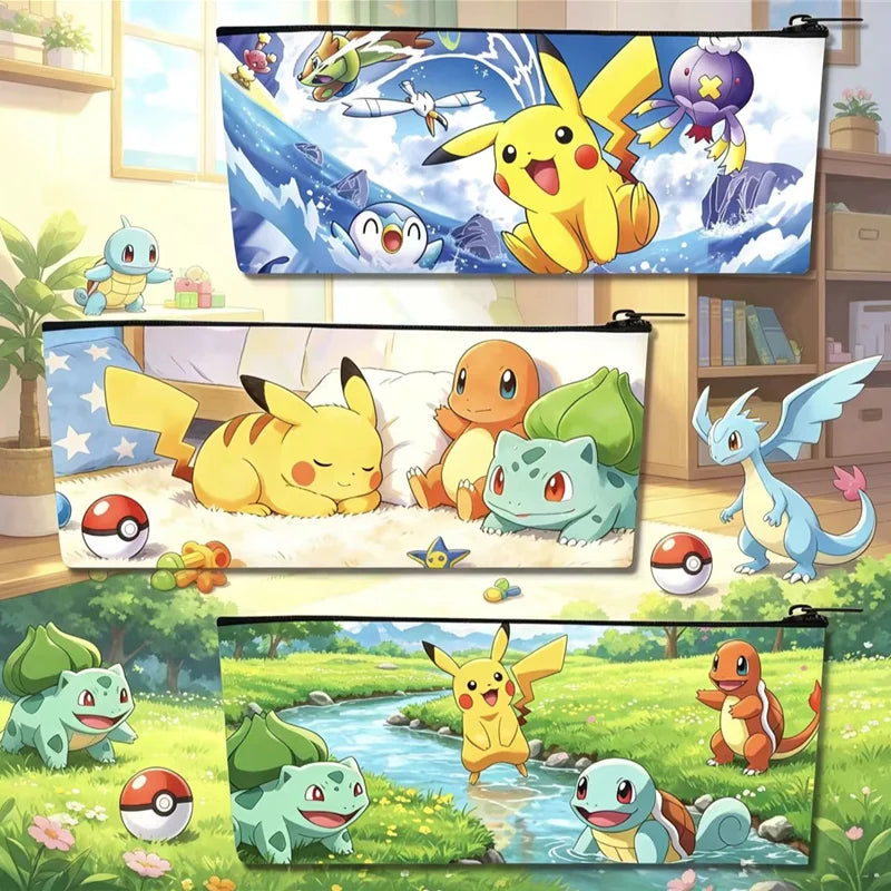 Trousse Pokémon Kawaii – Pikachu, Bulbizarre & Salameche, Simili Cuir, École & Bureau