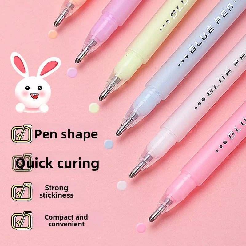 Stylo Colle Solide Kawaii – 5 Coloris, Séchage Rapide, Enfants, École & Scrapbooking