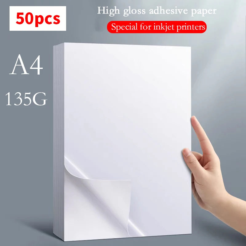 Papier Photo Autocollant Brillant – A4, A5 ou A6 – 135g ou 150g – Jet d’Encre – 20 à 100 Feuilles