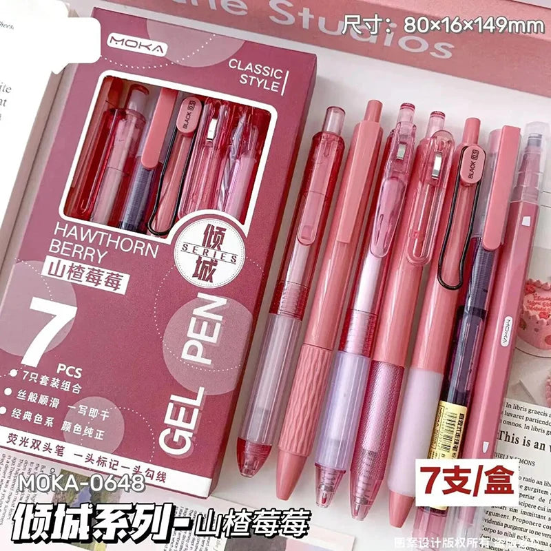 Lot de 7 Stylos Gel Transparents 0,5 mm – Minimaliste, Signature, Bureau & École, 6 Coloris