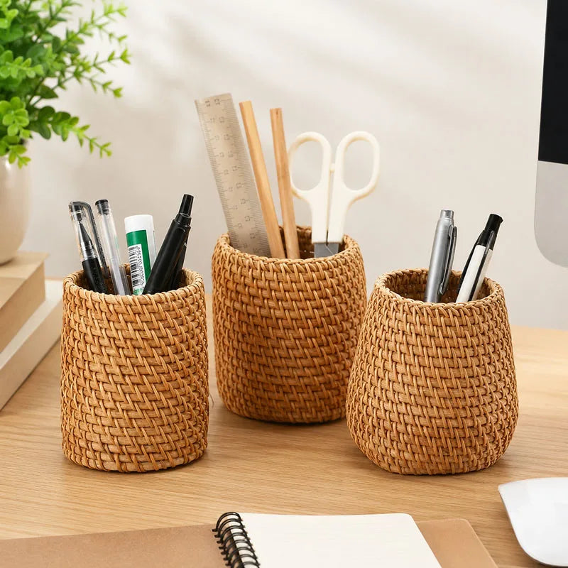 Organiseur Multifonction en Rotin Tressé – Style Bohème Naturel – Bureau, Cuisine & Salle de Bain