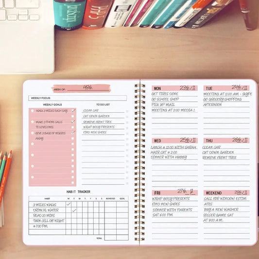 Agenda Hebdomadaire Spirale A5 Sans Date – Planificateur Flexible Bureau & École – 2 Coloris
