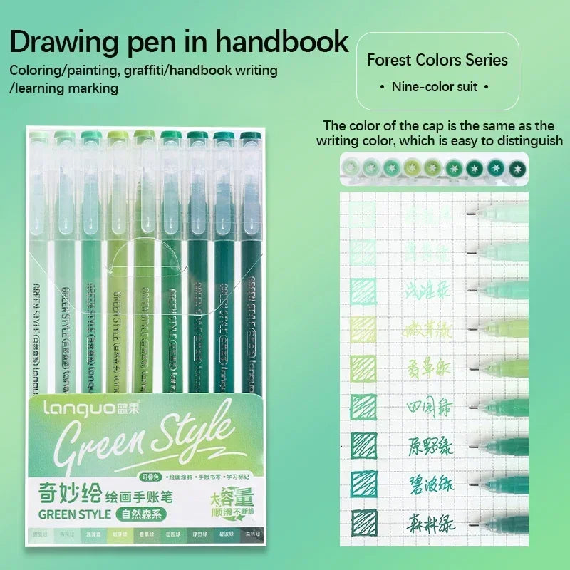 Stylos Gel Languo – Grande Capacité, 0,6 mm, Lot de 6 ou 9, Kawaii Art & Doodle, Papeterie Étudiant