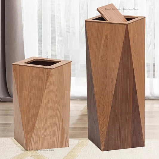 Poubelle Design en Bois Style Nordique – Forme Diamant, Salon & Bureau