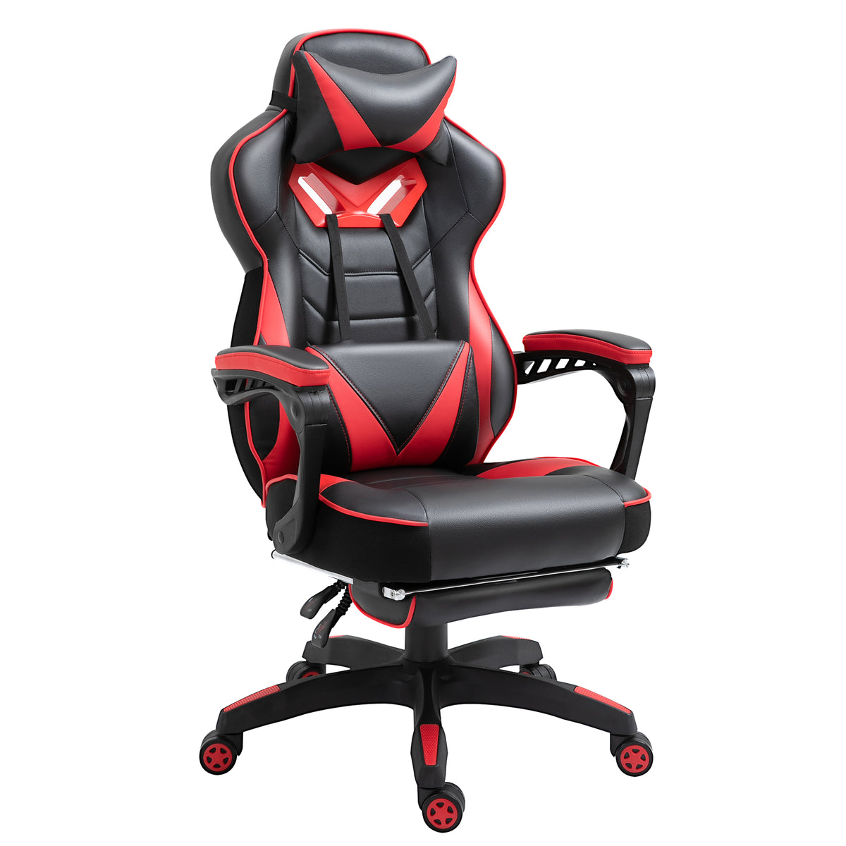 Fauteuil Gaming Racing Baquet – Repose-Pieds Rétractable, Coussins Têtedrière & Lombaires, Dossier 170°, Ergonomique, Rouge & Noir, 120kg