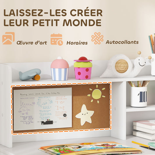 Ensemble Bureau & Chaise Enfant Blanc – Tableau Liège, Tiroir, Placard & Compartiments, MDF, 3-12 Ans, Norme EN71