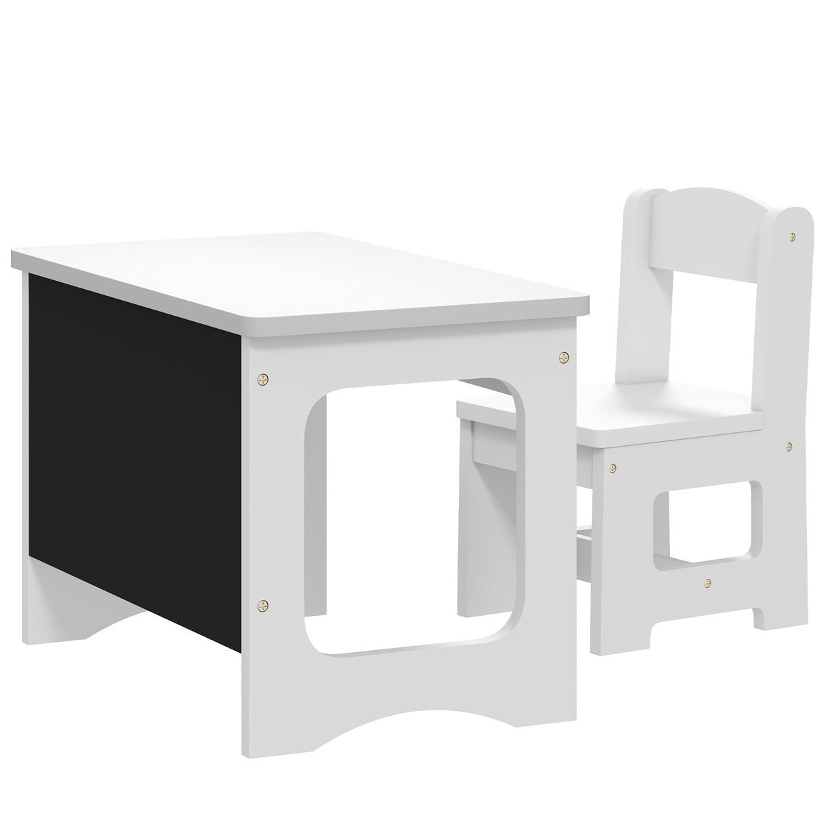 Ensemble Bureau & Chaise Enfant – Plateau Réversible Tableau Noir 2-en-1, MDF E1, Bords Arrondis, Blanc, 3-6 Ans