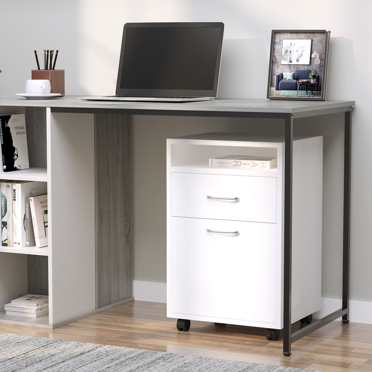 Caisson de Bureau sur Roulettes – Tiroir, Placard & Niche, 40x35x60cm, Design Moderne, Blanc, Home Office