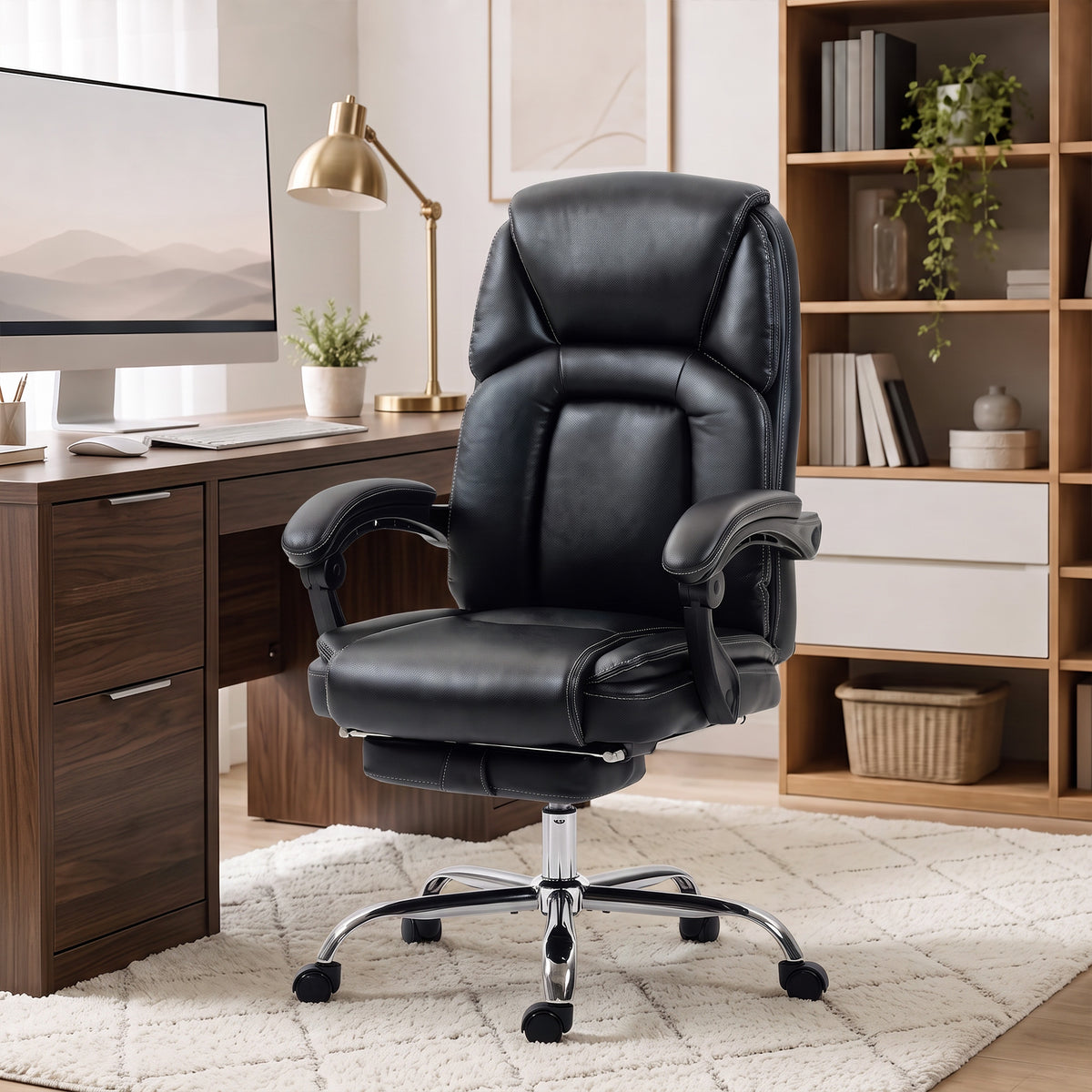 Fauteuil de Bureau Ergonomique Noir – Coussin Mousse 12cm & Ressorts Ensachés, Repose-Pieds, Inclinaison 135°, Hauteur Réglable, 120kg
