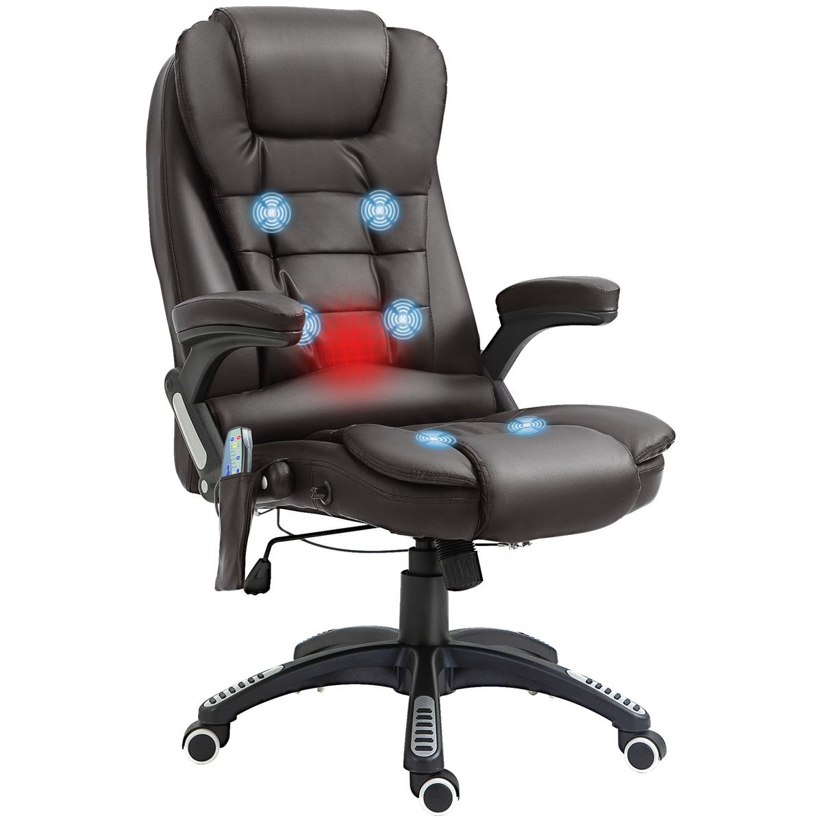 Fauteuil de Bureau Massant & Chauffant 6 Points – Ergonomique, Hauteur Réglable, Revêtement Synthétique, Brun, 120kg Max