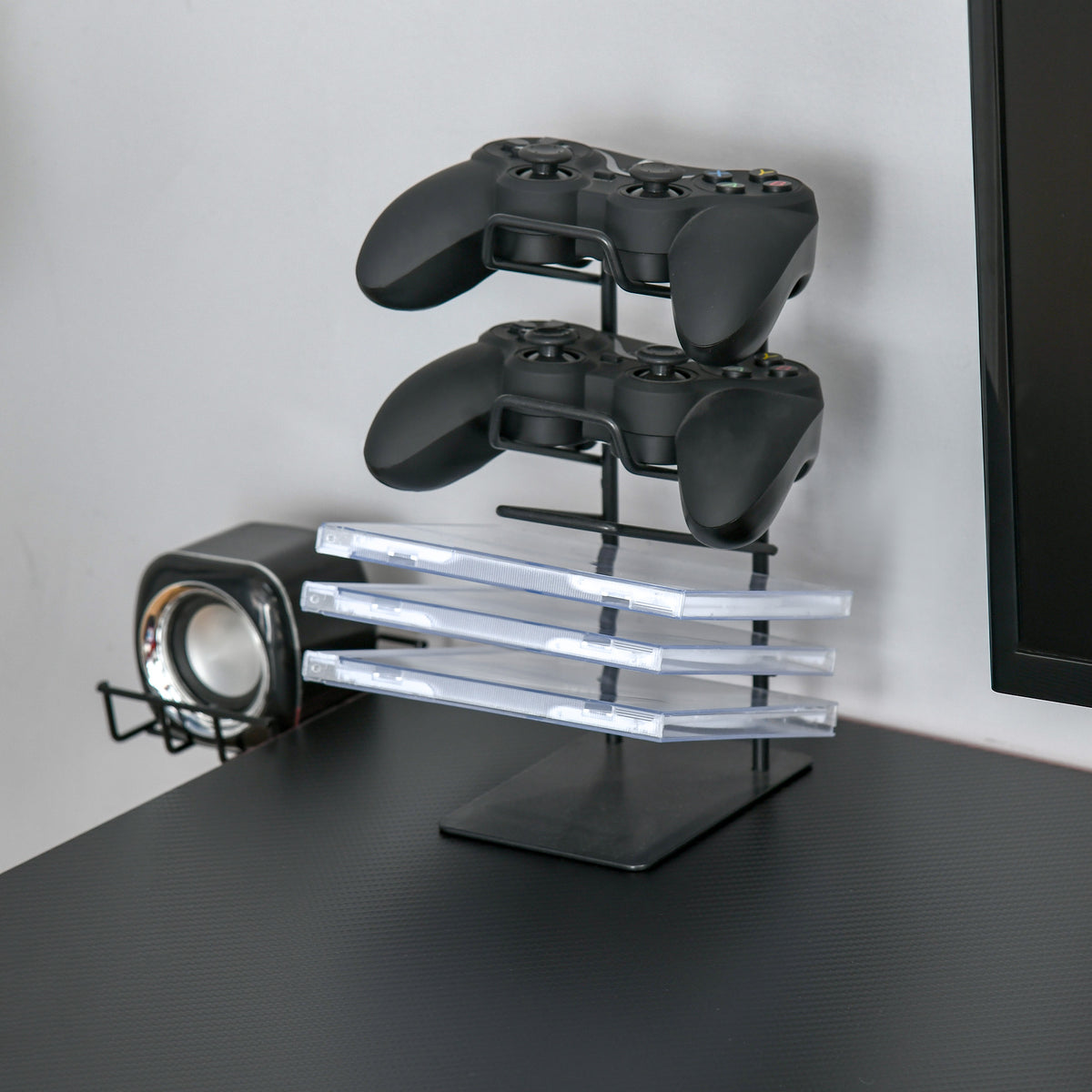 Bureau Gaming Racing 120cm – Plateau Texture Carbone, Support Casque, Brackets & Porte-Gobelet, Châssis Métal, Rouge & Noir