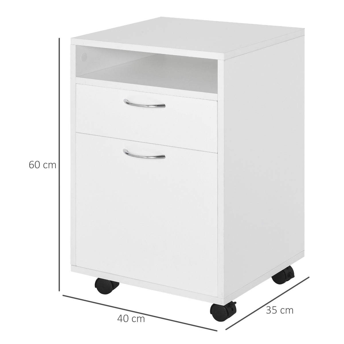 Caisson de Bureau sur Roulettes – Tiroir, Placard & Niche, 40x35x60cm, Design Moderne, Blanc, Home Office