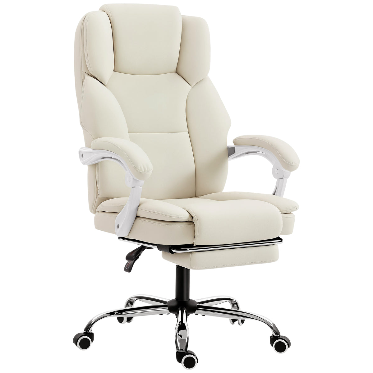 Fauteuil de Bureau Ergonomique Beige – Cuir Synthétique Anti-Griffures, Repose-Pieds, Inclinaison 155°, Mousse Haute Résilience, 120kg