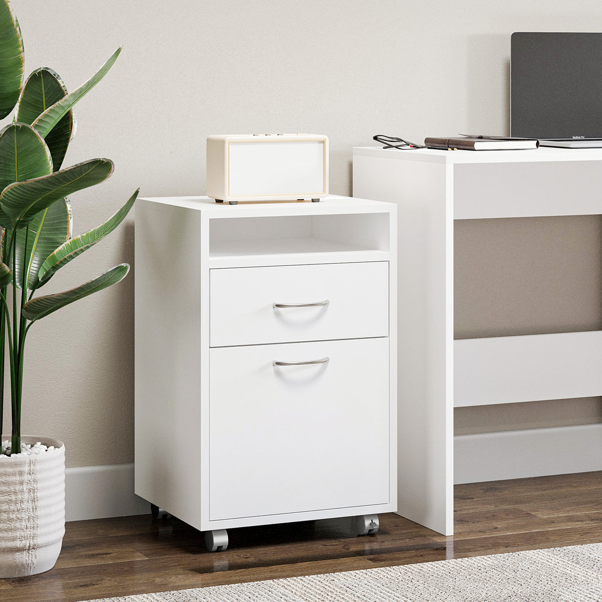 Caisson de Bureau sur Roulettes – Tiroir, Placard & Niche, 40x35x60cm, Design Moderne, Blanc, Home Office